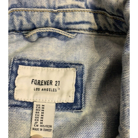 Forever 21 Los Angeles Jean Jacket Womens Medium Light Wash Denim Coat Jacket - Picture 4 of 8